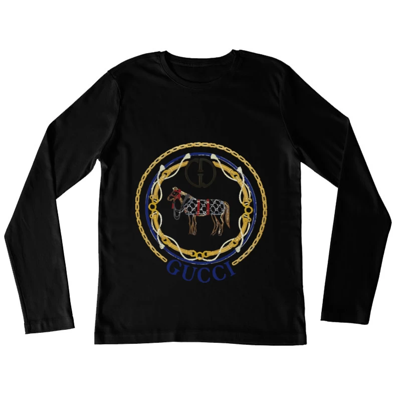 Gucci Pferd Wappen Design Damen Langarm T-Shirt