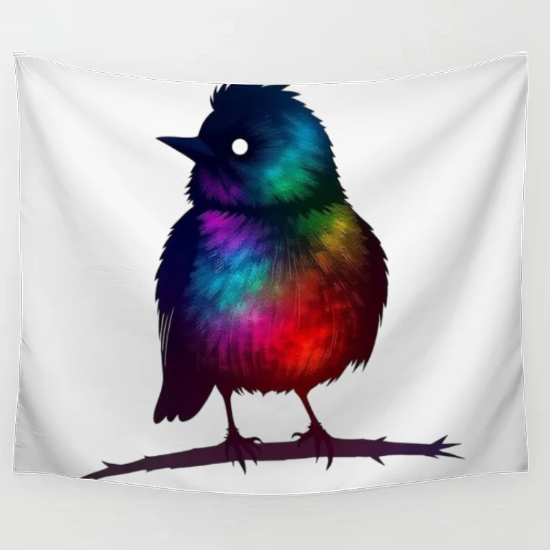 Rainbow Fantasy Bird Silhouette Art Tapestry