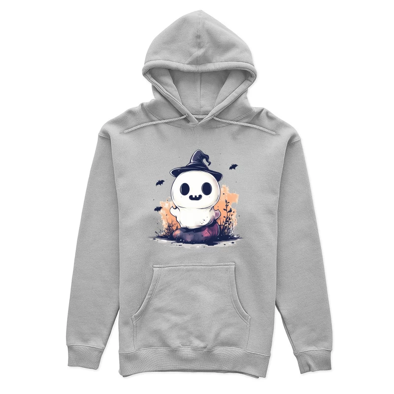 Cute Ghostly Halloween Character with Witch Hat Female Pullover Hoodie