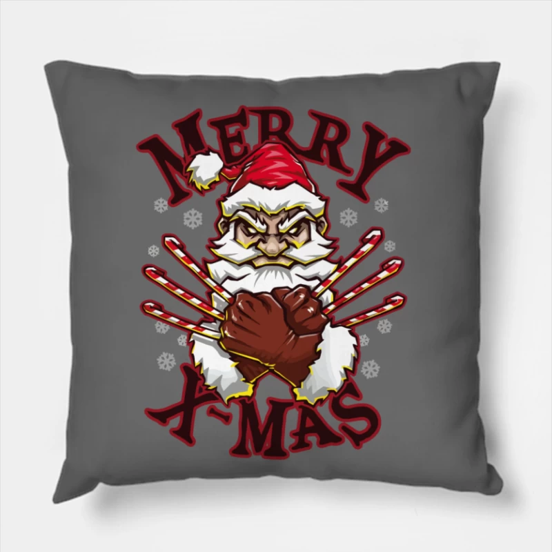 Muscle Santa: Merry X-Mas with Attitude Throw Pillow