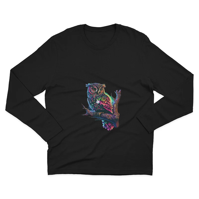 Bunte Eule auf einem Ast Herren Langarm T-Shirt
