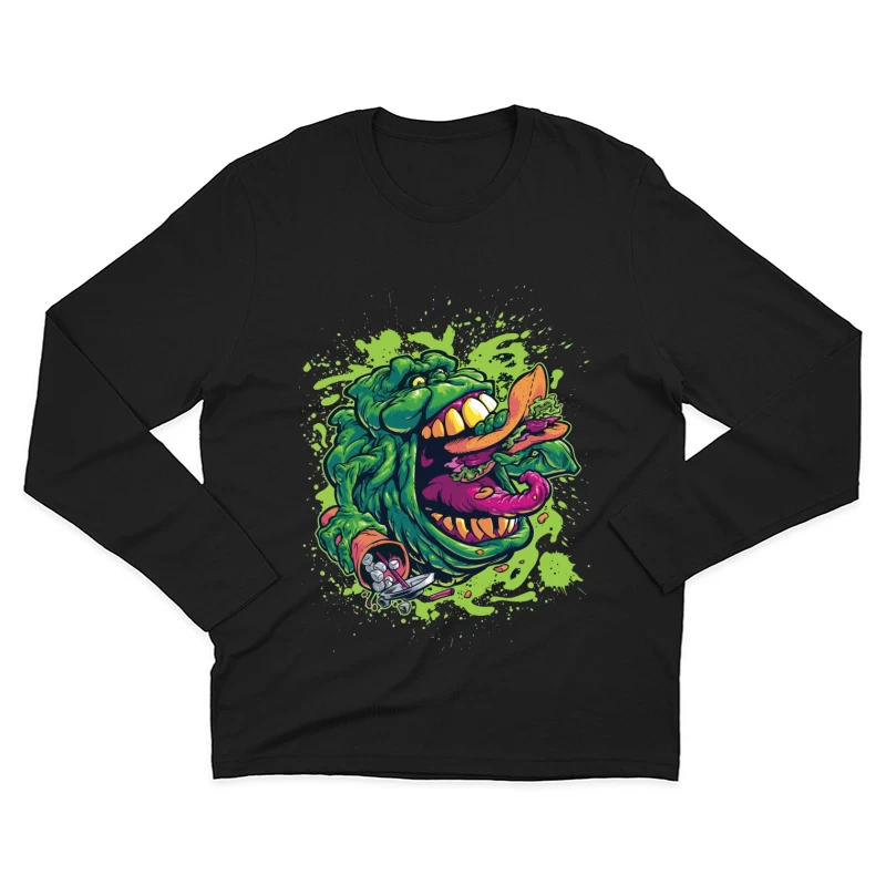 Colorful Monster Eating Food Illustration Male Long Sleeve T-Shirt