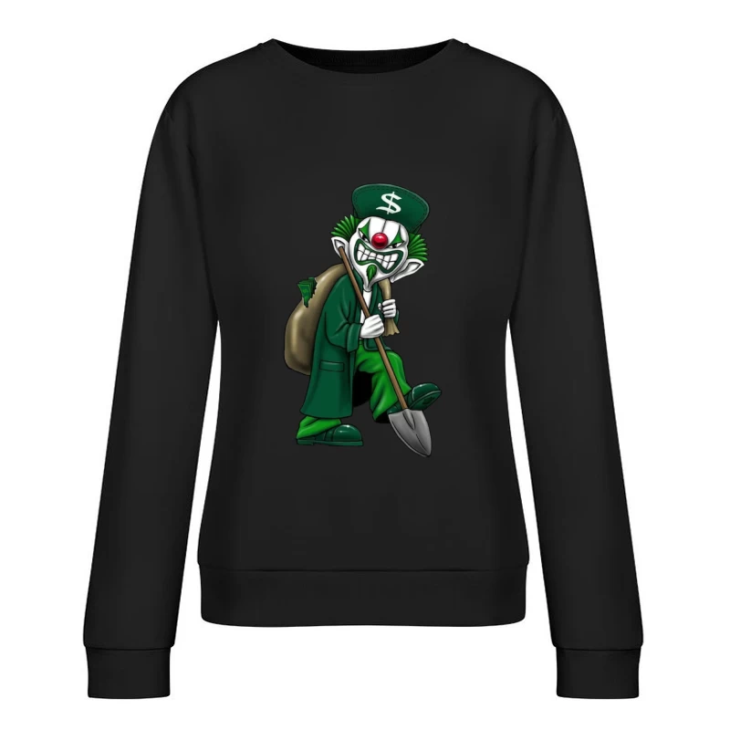 Grinning Clown with Money Bag Female Pullover Sweatshirt