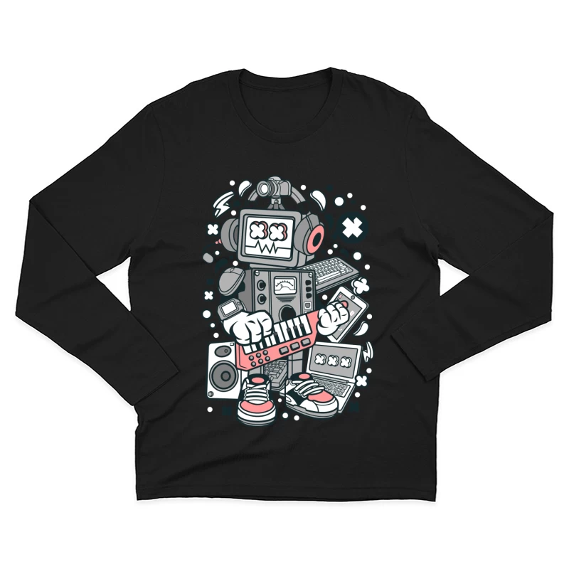 Robot musical avec gadgets de technologie Homme Manches Longues T-Shirt