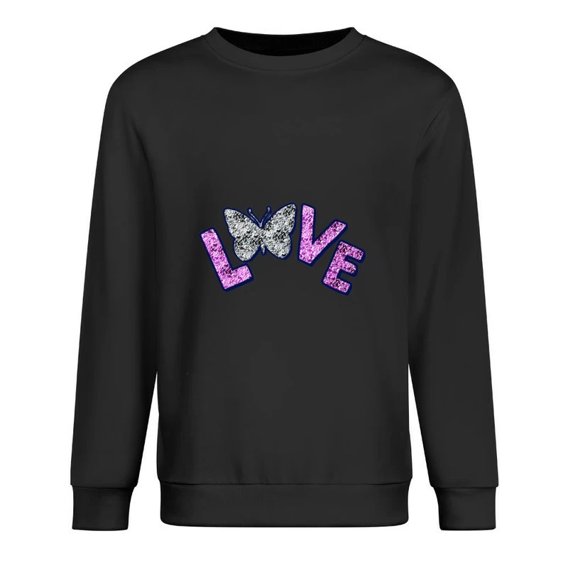Glitzernder Schmetterlings-Love Schriftzug Herren Pullover Sweatshirt