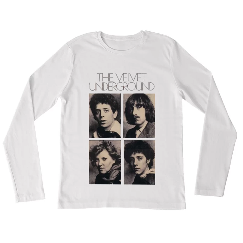 Vintage Black and White Portrait Collection of The Velvet Underground Band Members Female Long Sleeve T-Shirt