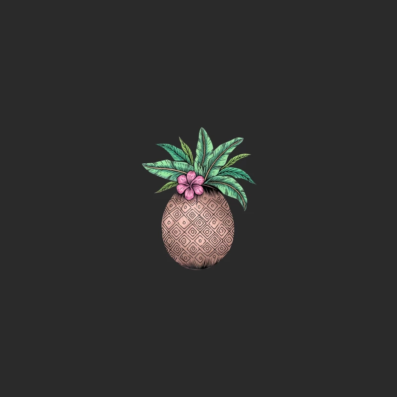 Tropical Pineapple Illustration with Hibiscus and Palm Leaves Baseball Cap