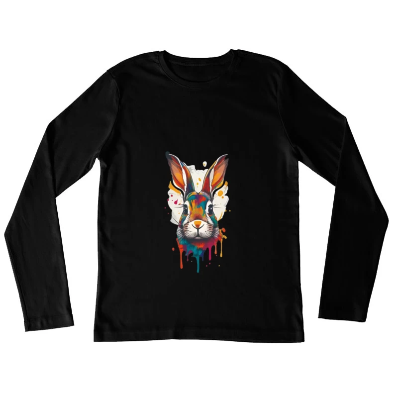 Bunte Kaninchenkunst mit Aquarelleffekten Damen Langarm T-Shirt