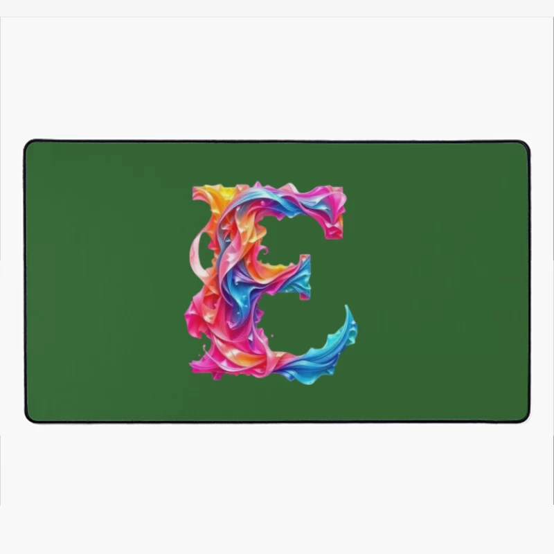 Vibrant Liquid Rainbow Letter E Design Desk Mat