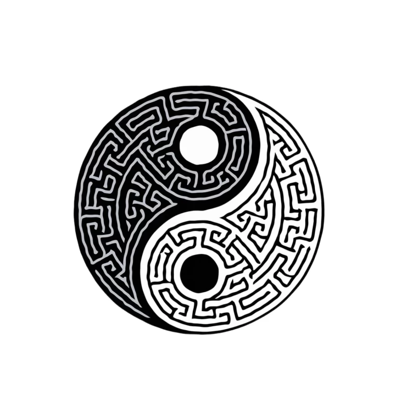 Intricate Yin Yang Maze: Symbolizing Balance and Duality Tapestry