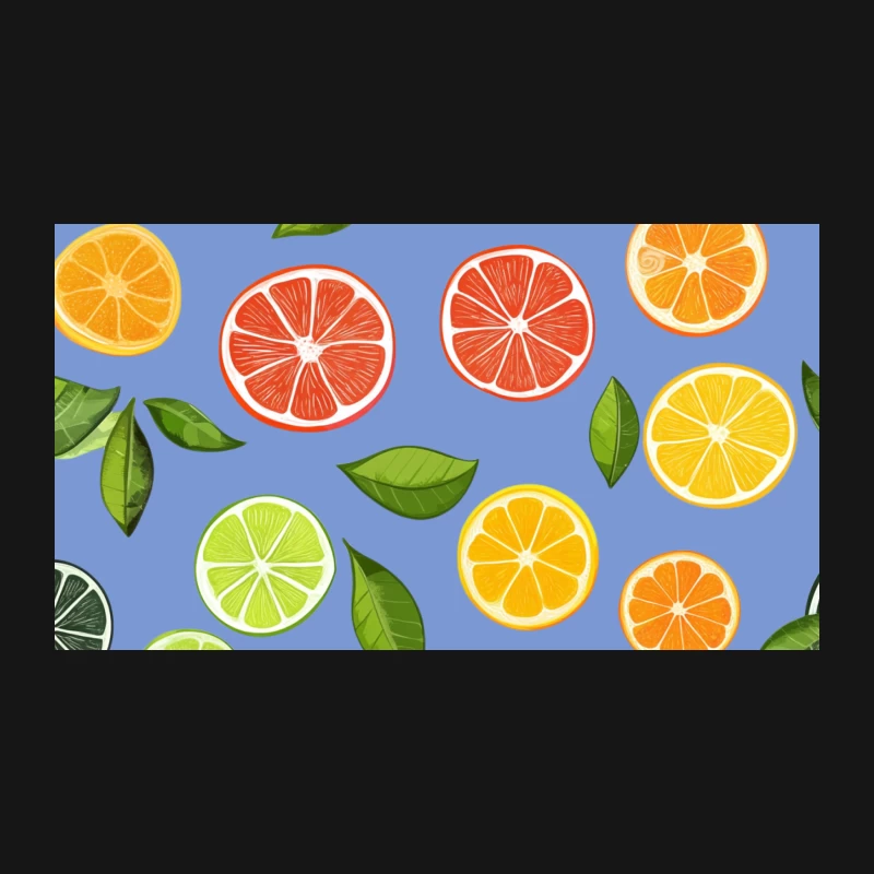 Colorful Citrus Fruit Slice Pattern with Leaves Desk Mat