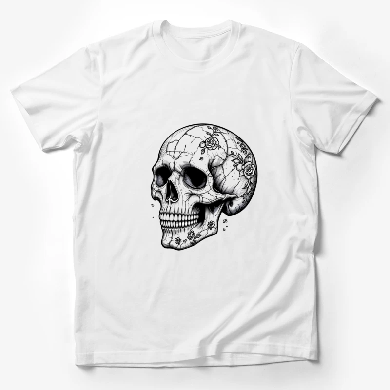 Artistic Skull with Floral Details Male T-Shirt