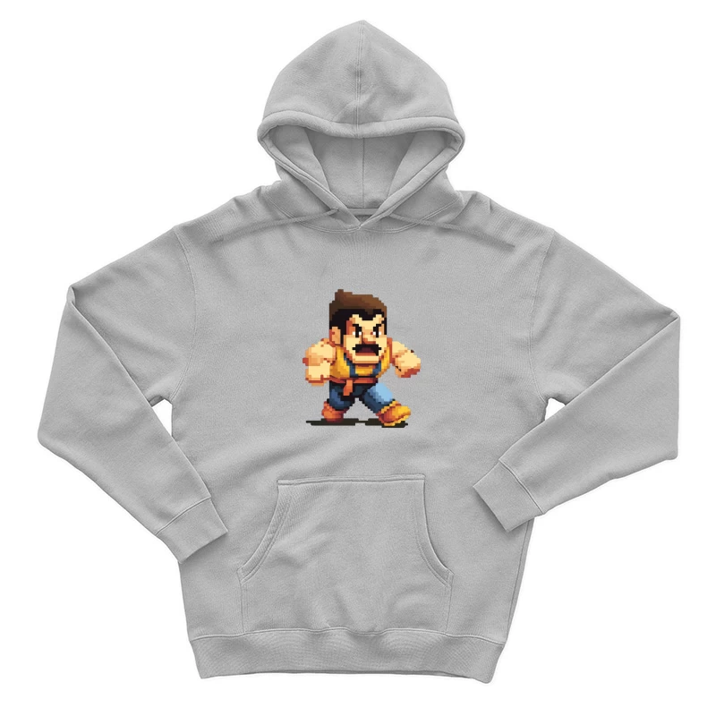 Retro Fighting Game Character in Pixel Art Style Male Pullover Hoodie