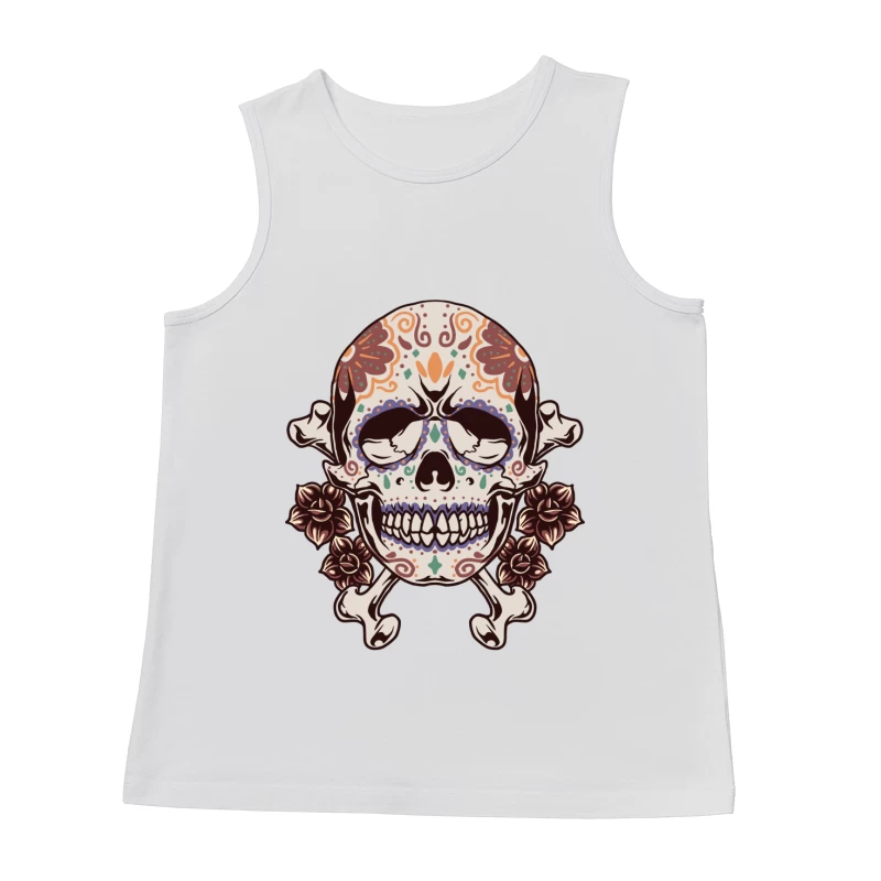 Decorative Skull with Crossbones and Floral Elements Male Tank Top