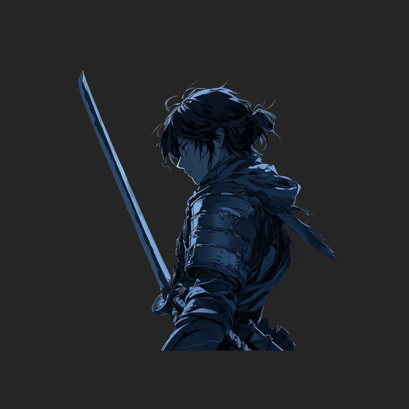 Silhouetted Samurai Warrior with Sword in Anime Style Male Pullover Sweatshirt