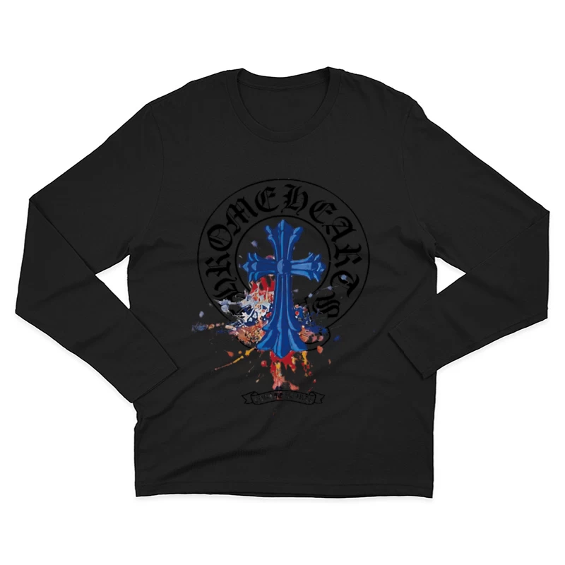 Blaues Kreuz auf gesprenkeltem Hintergrund Herren Langarm T-Shirt
