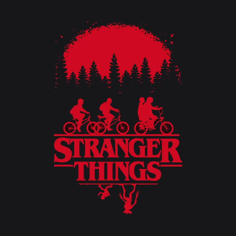 Stranger Things Red Silhouette Poster with Kids on Bikes Male Pullover Hoodie