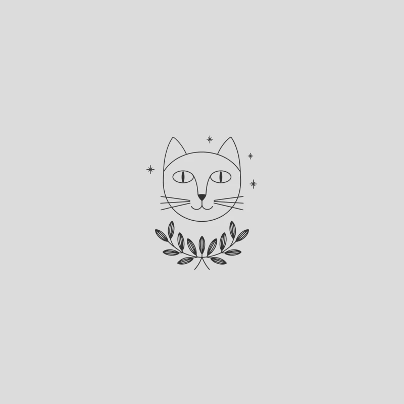 Minimalist Cat Face with Laurel and Stars Illustration Baseball Cap