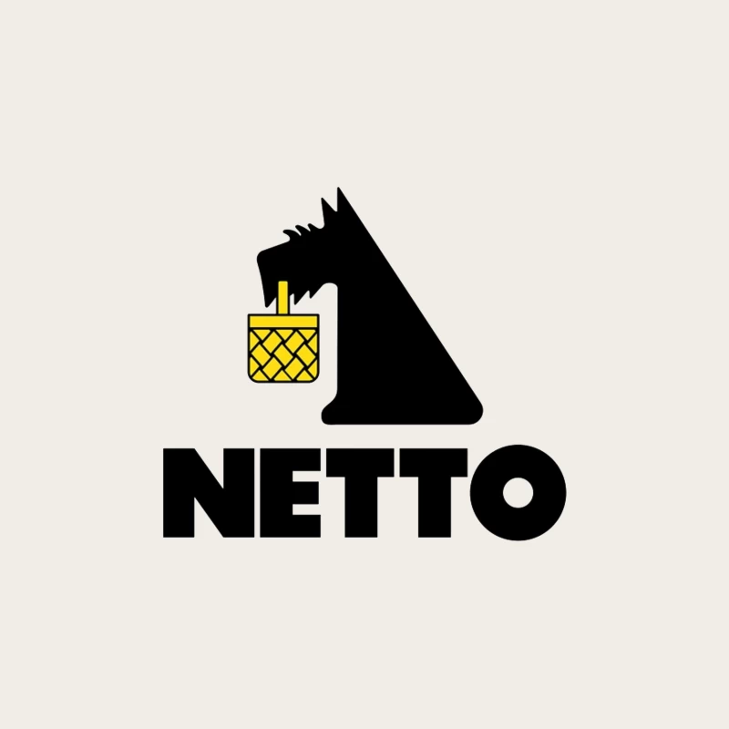 Netto Supermarket Logo with Black Dog and Yellow Basket Bucket Hat