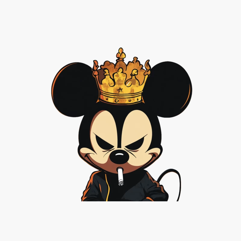 Gangster Mickey Mouse with Crown and Cigarette Cotton Tote Bag