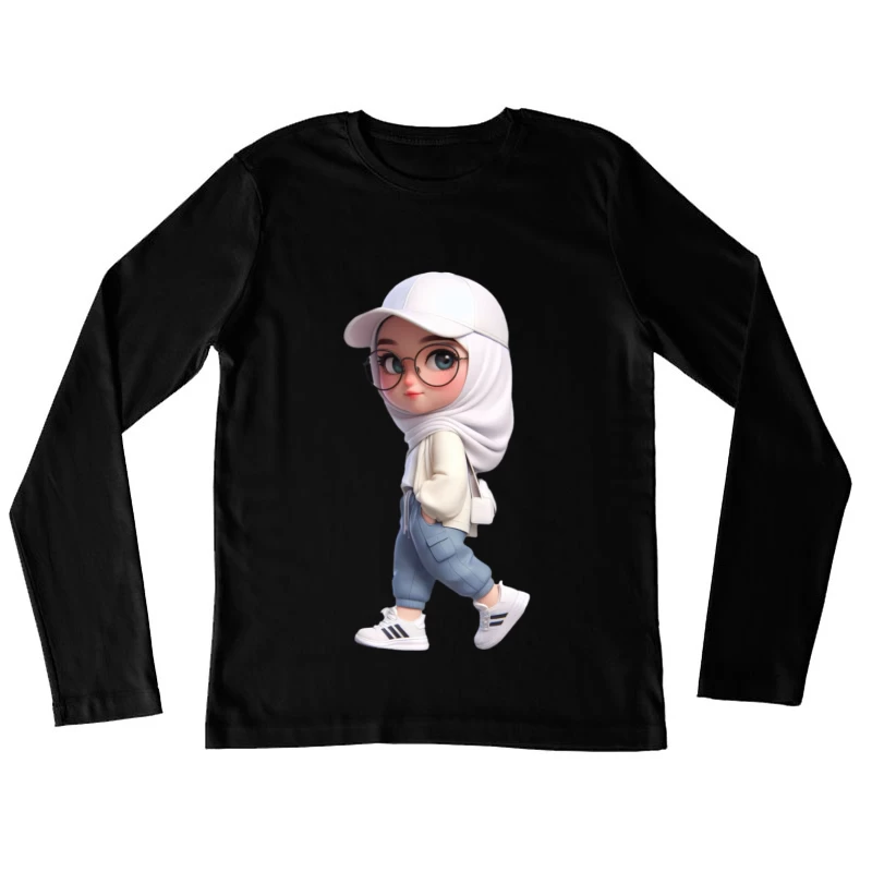 Stilvolles Mädchen mit Brille und Hijab Damen Langarm T-Shirt