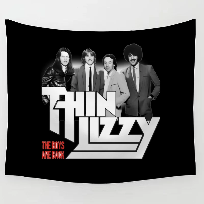 Thin Lizzy "The Boys Are Back" Album Cover - Classic Rock Band Portrait in Black and White Tapestry