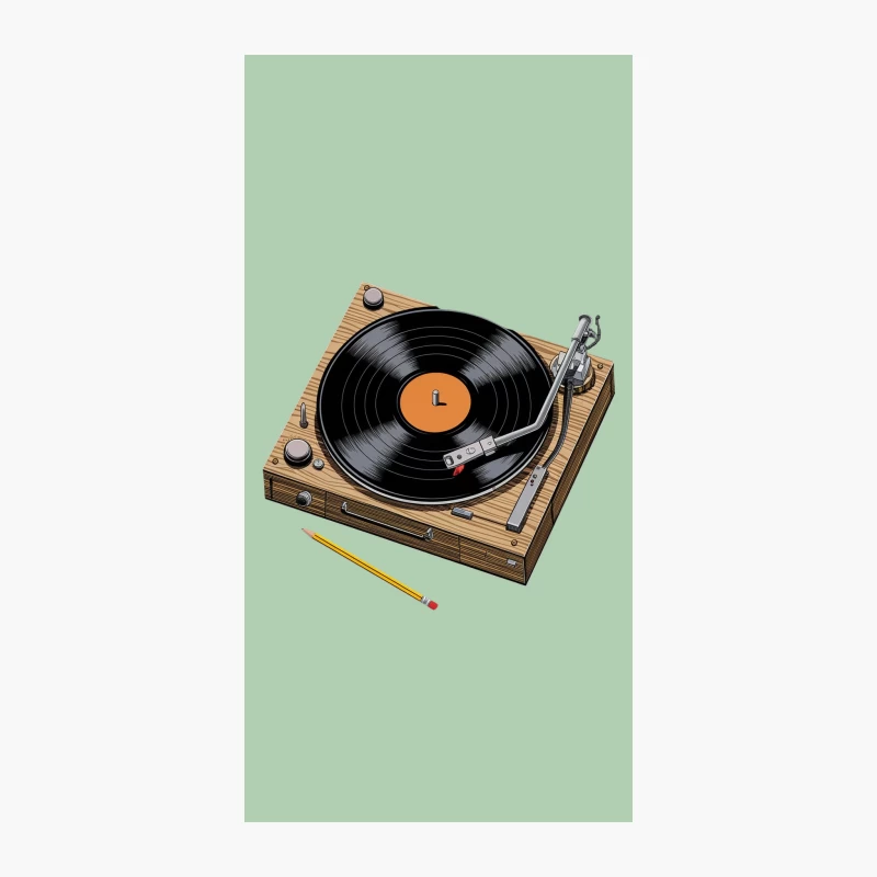 Vintage Wooden Turntable with Vinyl Record and Pencil iPhone Case