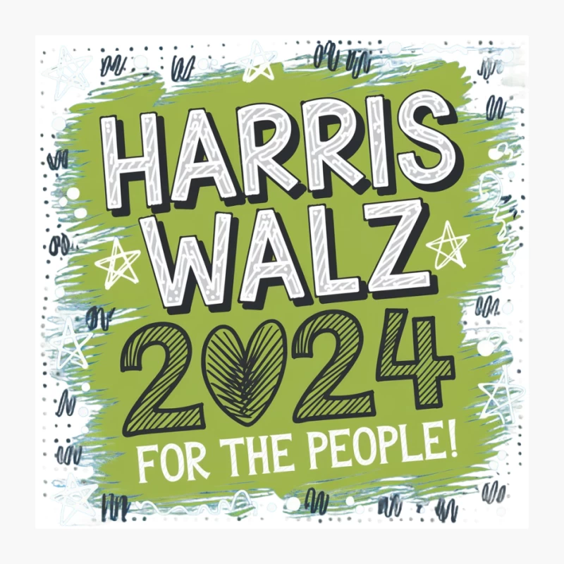 Harris Walz 2024 Campaign Poster in Hand-Drawn Style Pin