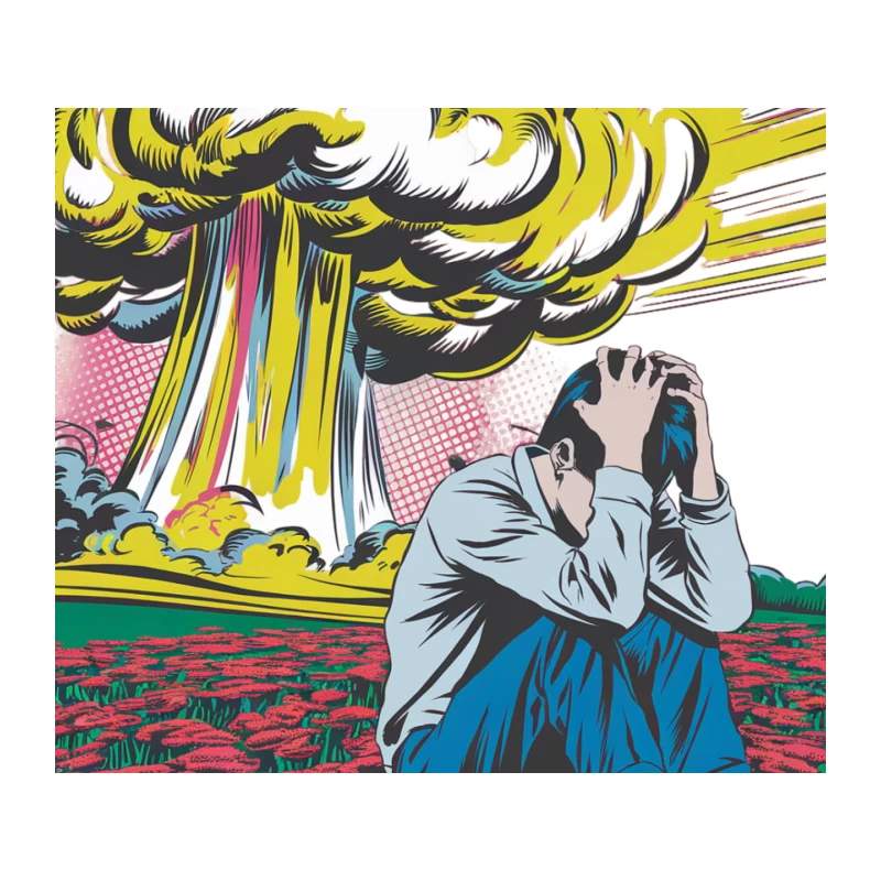 Surreal Pop Art Depicting Nuclear Despair in Comic Style Tapestry