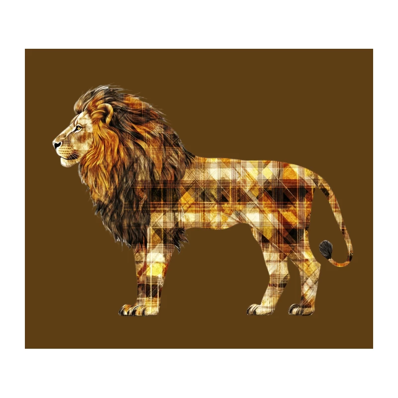 Geometric Golden Lion Digital Art Tapestry