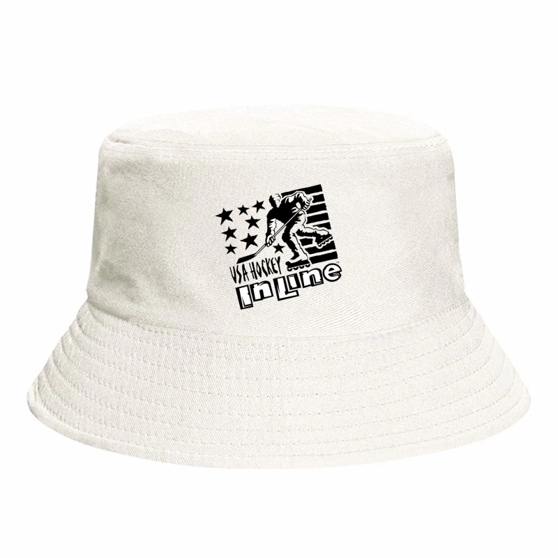 USA Inline Hockey Sports Logo with Stars and Stripes Design Bucket Hat