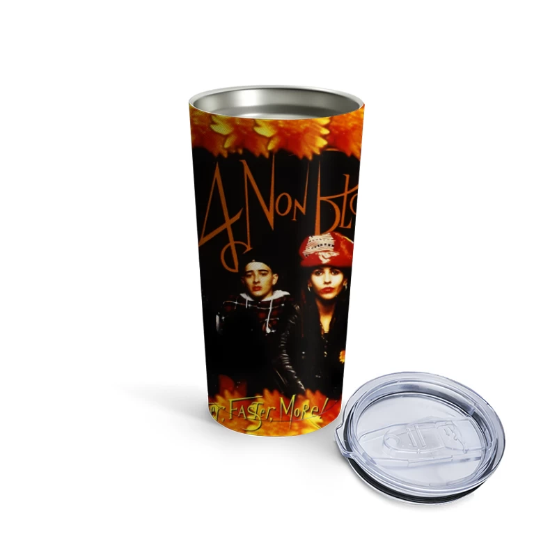 4 Non Blondes "Bigger, Better, Faster, More!" Album Cover Art with Orange Floral Border Travel Mug