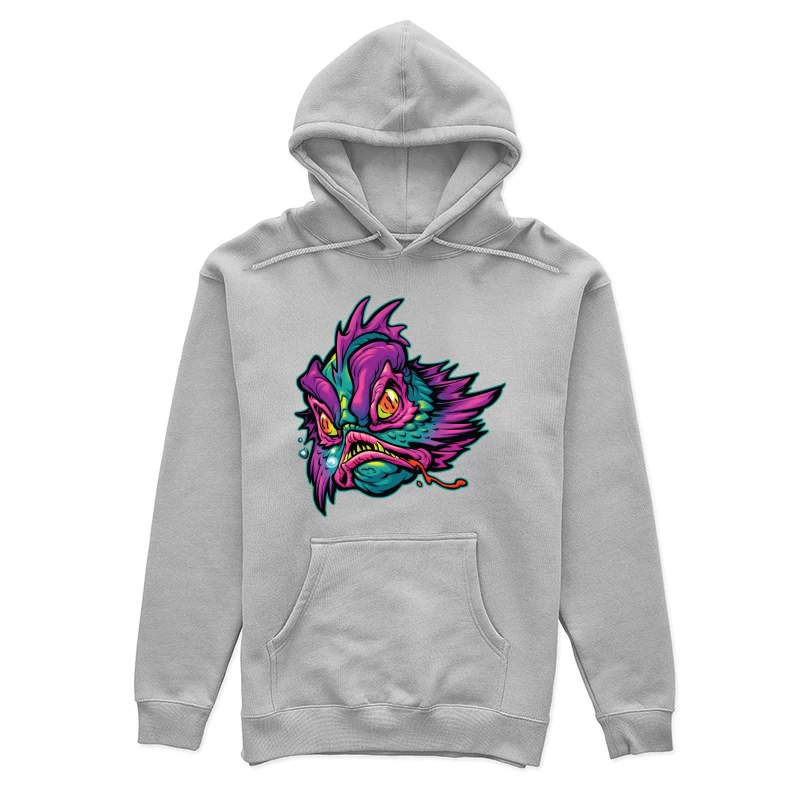 Grotesque Colorful Fish Monster Illustration Female Pullover Hoodie