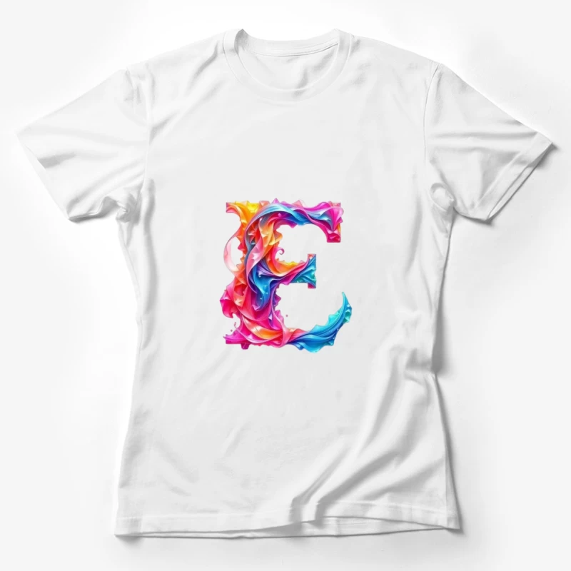 Vibrant Liquid Rainbow Letter E Design Female T-Shirt