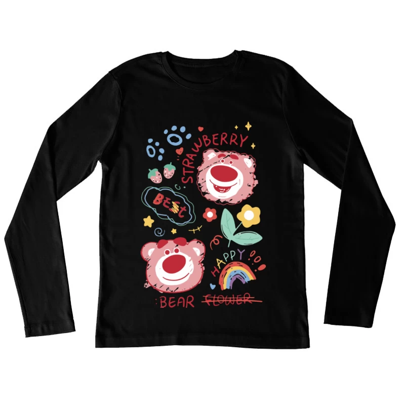 Bären und Erdbeeren Grafik Damen Langarm T-Shirt