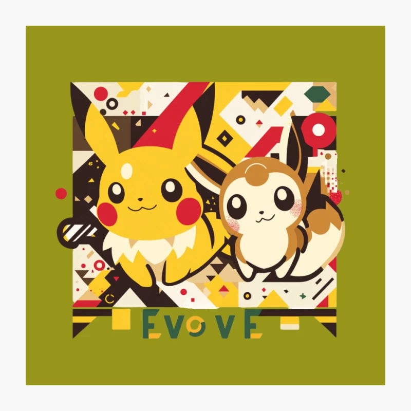 Vibrant Pokemon Characters: Pikachu and Eevee in Geometric Style Pin