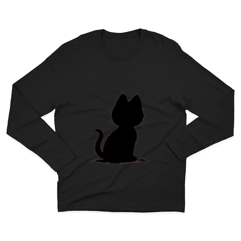 Elegant Black Cat Silhouette Male Long Sleeve T-Shirt