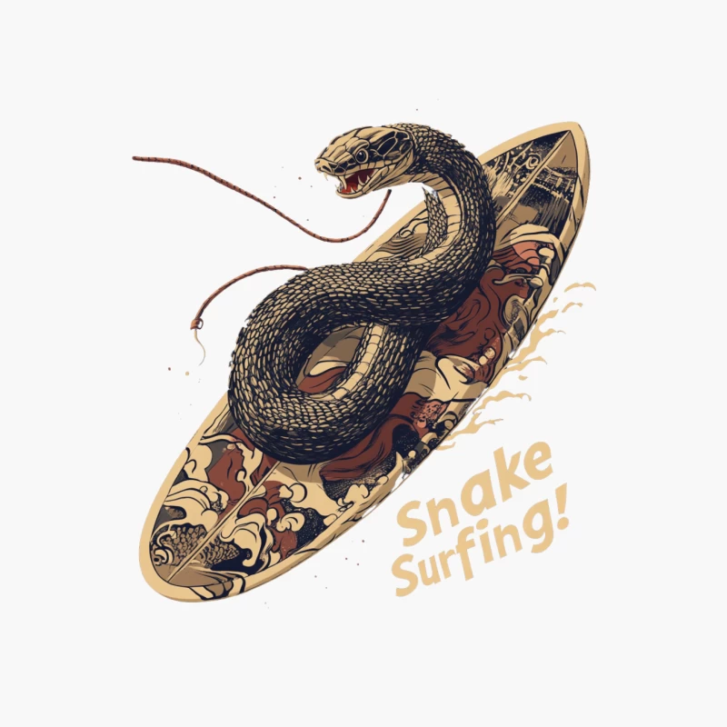 Snake Surfing: Reptilian Wave Rider on Illustrated Board Cotton Tote Bag