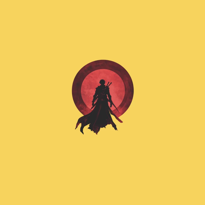 Silhouetted Samurai Warrior Against Crimson Moon Bucket Hat