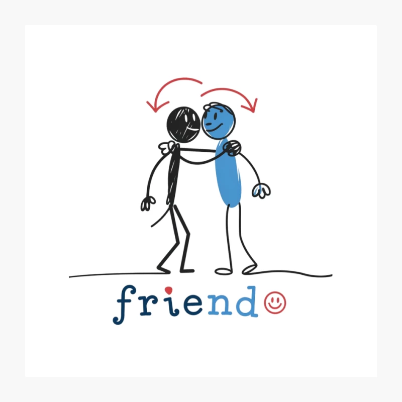 Simplistic Cartoon Illustration of Stick Figure Friends Hugging Pin