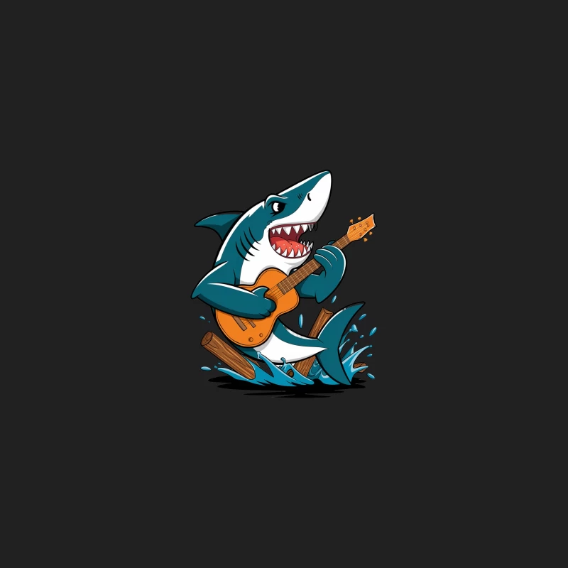 Cartoon Shark Playing Guitar in Ocean Waves Bucket Hat