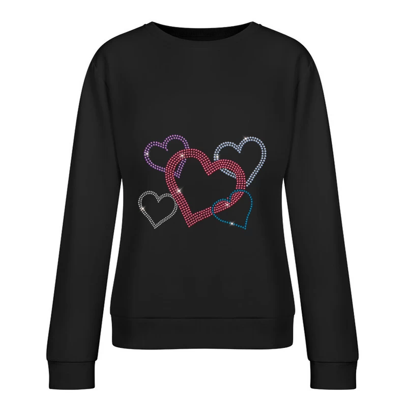 Bunte Herzdesign mit Strasssteinen Damen Pullover Sweatshirt