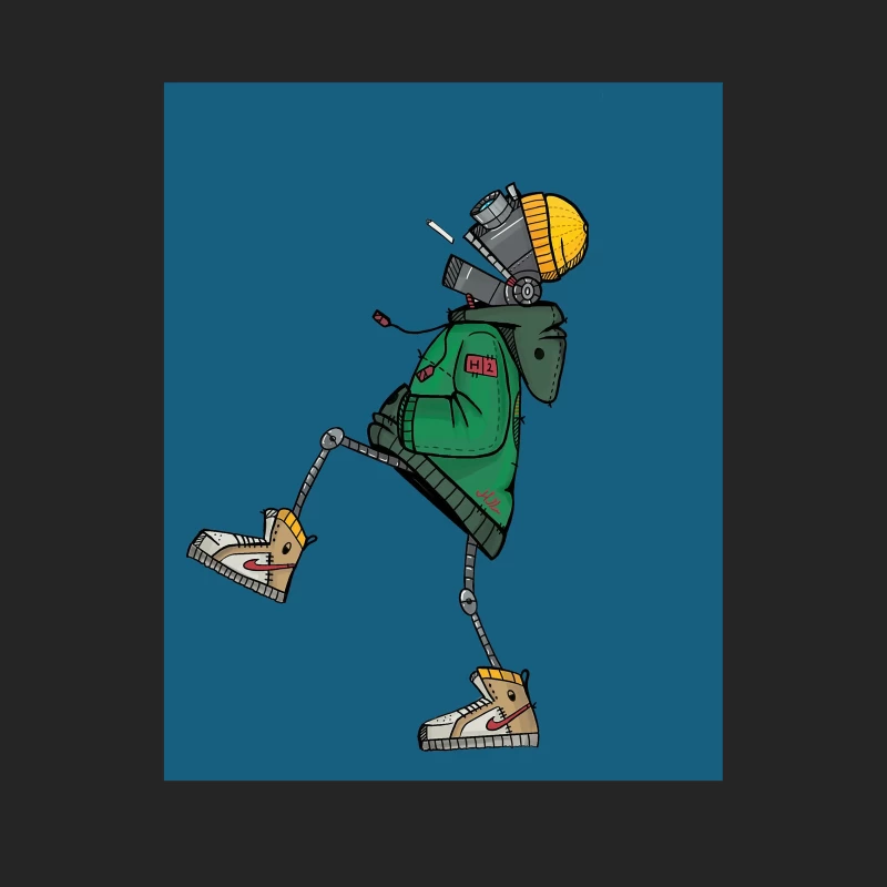 Stylish Robot in Green Jacket and Sneakers Female Pullover Sweatshirt