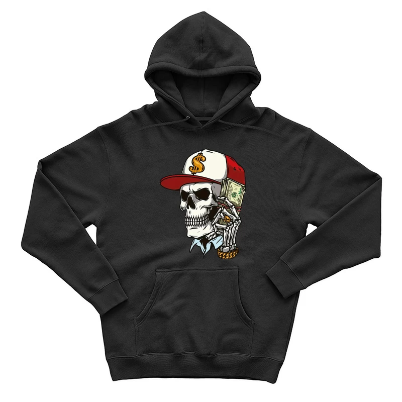 Skelett mit Geldtelefon und Dollarhut Herren Pullover Hoodie