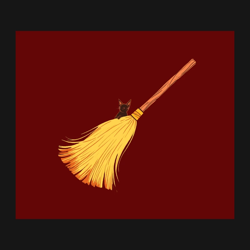 Magical Witch's Broom with Black Cat: Halloween Cartoon Mouse Pad