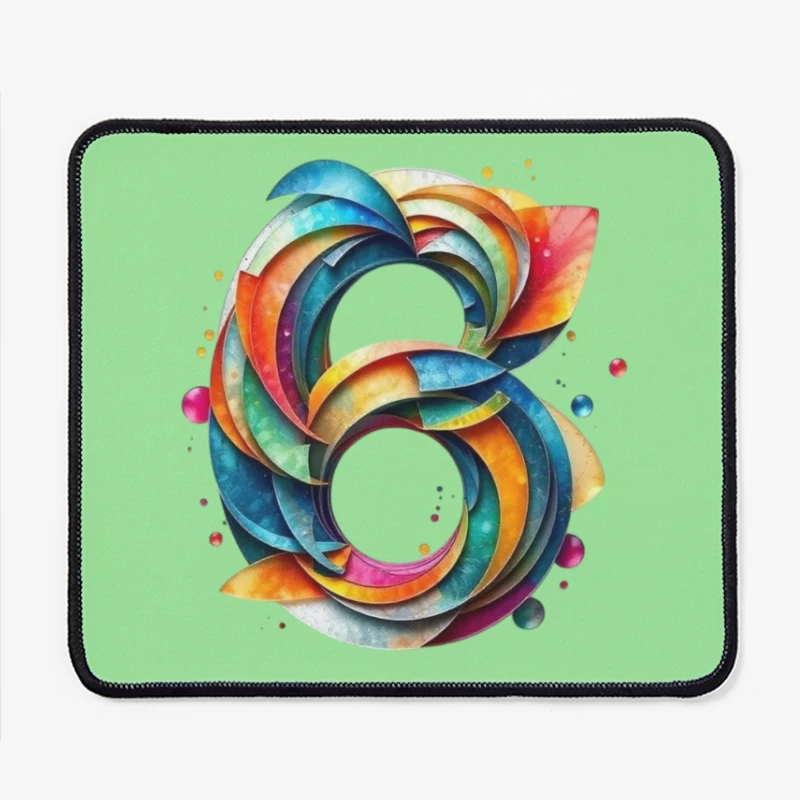 Abstract Watercolor Number 6 with Vibrant Swirling Patterns Mouse Pad