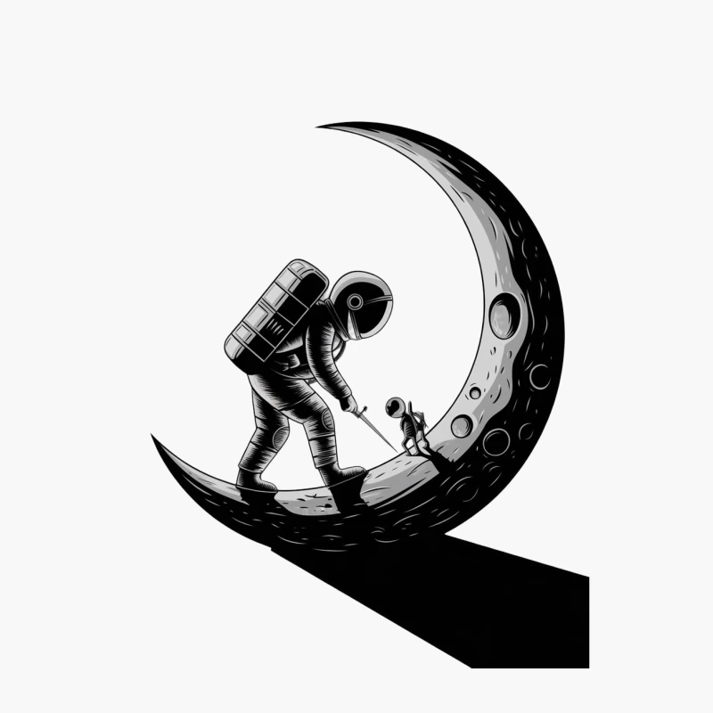 Astronaut and Dog Companions Exploring the Crescent Moon Cotton Tote Bag