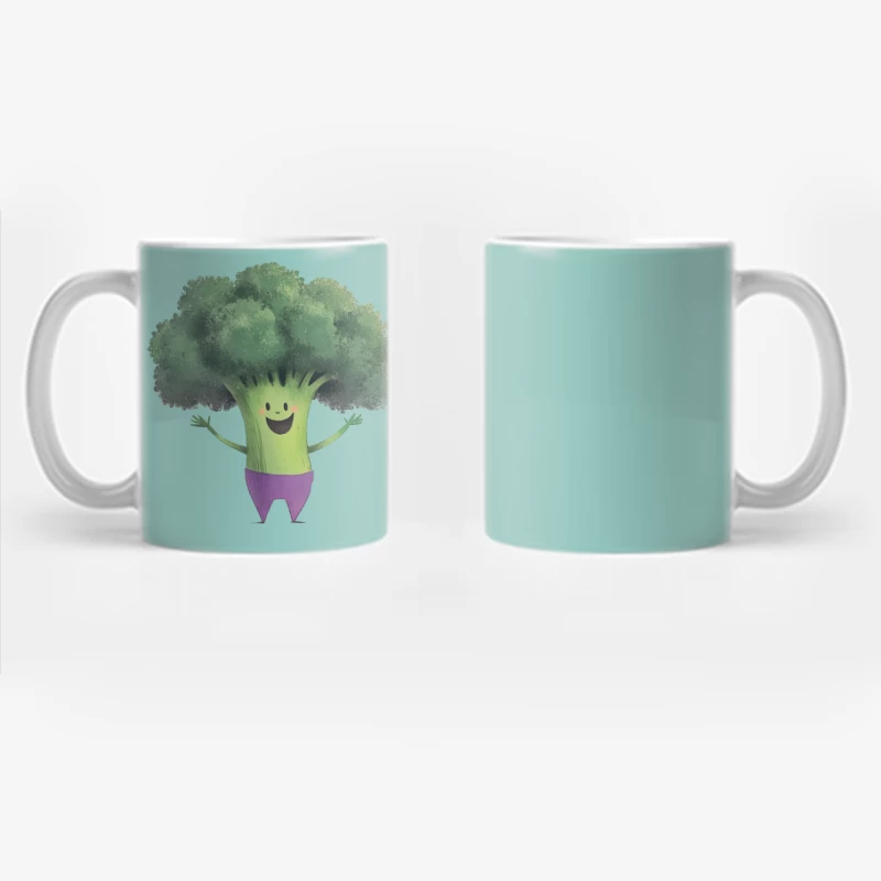 Cheerful Anthropomorphic Broccoli Cartoon Character Coffee Mug