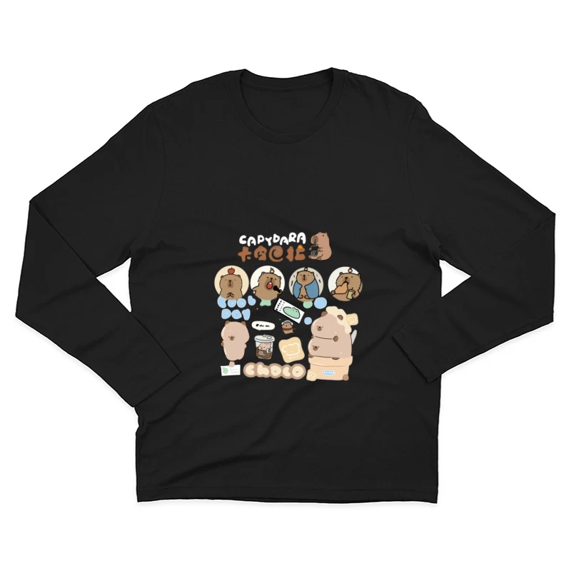 Illustrations Adorables de Capybara Homme Manches Longues T-Shirt