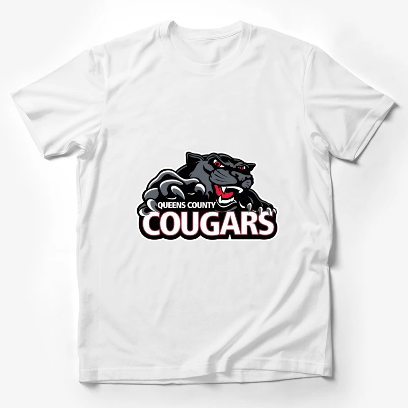 Queens County Cougars Sports Team Logo with Black Cougar Mascot Male T-Shirt